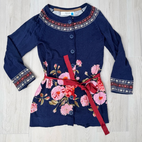 Anthropologie Sparrow Navy Knit Cardigan with Red and Cream Folk Trim Size S - Picture 8 of 11